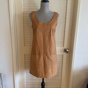 Vince tan 100% leather sleeveless shift dress